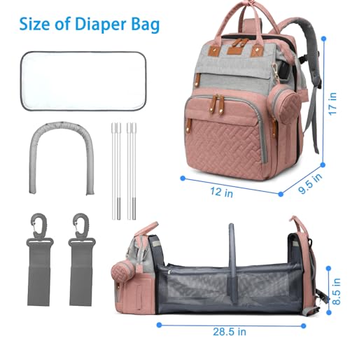 Jeryswet Baby Diaper Bags with Changing Station, Waterproof Large Capacity Diaper Bag Backpack for Moms Dads with USB Charging Port and Stroller Straps, Baby Shower Gifts, Pink-Grey - color: Grey-pink