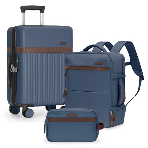 U.S. Traveler Vista Way 3-Piece Travel Set, 21-Inch Carry-on Hardside with TSA Lock, 18-Inch Travel Backpack with Laptop Sleeve, Toiletry Bag, Navy - color: Navy