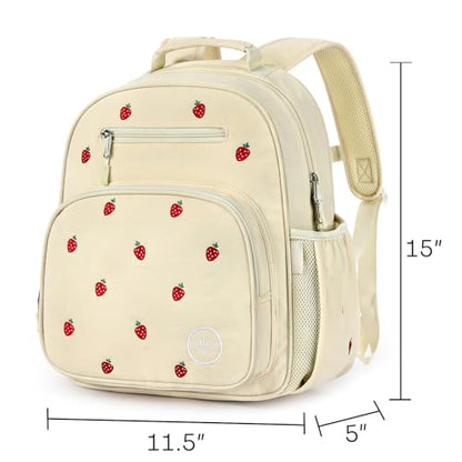 mibasies Girls Backpacks Ages 5-8: Quilted Backpack for Kids - Cute 15 Inches Bookbag for Kindergarten Elementary School Strawberry Beige - color: Strawberry Beige, style: Kids-15"h