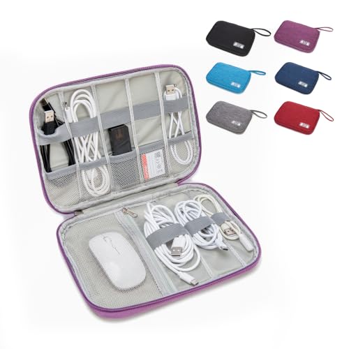 Electronics Organizer Travel Case - Water-Resistant Tech Bag for Cables, Chargers & Cord Management - Small Portable Pouch for Travel Accessories, Gear Bag for Airplane & Business - color: purple