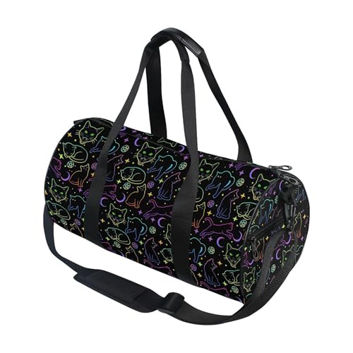MNSRUU Sports Duffel Bags, Witchcraft Black Cats Athletic Gym Bag Overnight Workout Travel Tote Luggage for Men Women Yoga - color: Cat TH0029