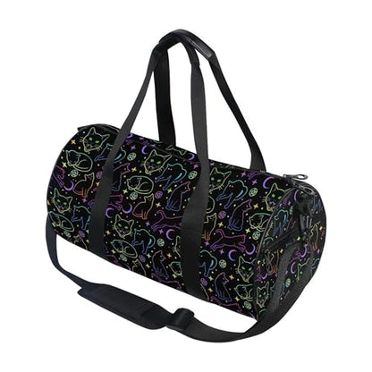 MNSRUU Sports Duffel Bags, Witchcraft Black Cats Athletic Gym Bag Overnight Workout Travel Tote Luggage for Men Women Yoga - color: Cat TH0029