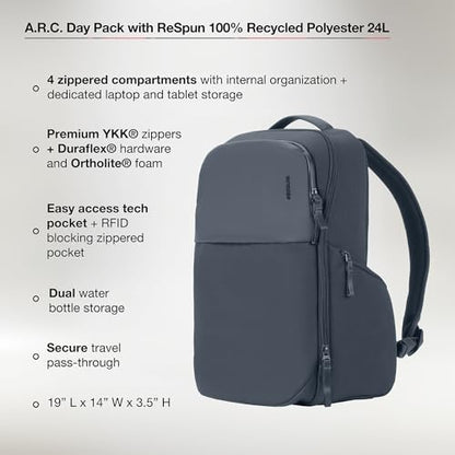 Incase A.R.C. Daypack 24L – Travel Backpack and Laptop Bag for School - Fits up to 16 inch Laptop - 4 Zippered Compartments, 2 Water Bottle Pockets - Commuter and College Backpack - Navy - color: Navy