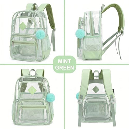 Heavy Duty Clear Backpack for Girls Boys Transparent School Bookbag Kids Durable PVC See Through Backpack - Matcha Green - color: Matcha Green
