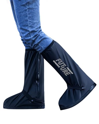 Waterproof Rain Shoe Covers Reusable Anti-Slip and Reflector Portable Motorcycle Rain Boots for Men Women - color: Future, size: X-Large