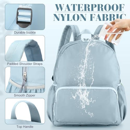 1 Piece Nylon Backpack Kids School Backpack for Toddler Girls Boys Plain Waterproof Preppy Bookbags Travel for Student (Haze Blue) - color: Haze Blue
