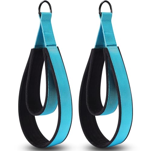 TOBWOLF Pilates Straps - Double Loop D-Ring Straps for Reformer, Padded, Home Gym Workout - color: Blue