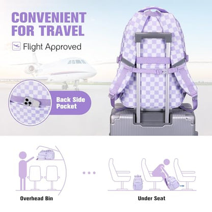Bevalsa Backpack for Girls 3PCS Teen Girls Backpack for School with Lunch Bag Pencil Case Purple Cute Kids Laptop Backpacks Bookbag for Elementary Middle High School College Student (Checkerboard) - color: Purple Checkerboard