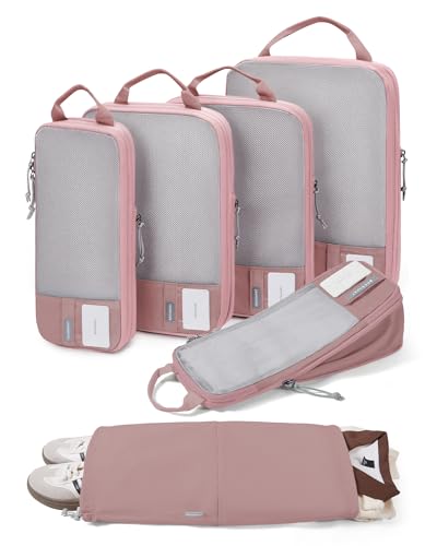 BAGSMART 6 Set /4 Set/2 Set Compression Packing Cubes for Travel, Lightweight Luggage Organizer Bags, Durable Space Saver Bags Travel Essentials - color: Brier Rose, size: Set of 6
