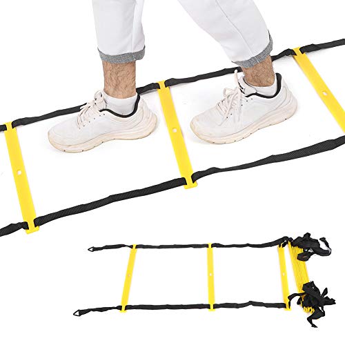 12 Rungs Soft Agile Step Ladder, Football Training Ladder, Adjustable Spacing Speed Ladder with Triangular Hook for Grass, Reinforced Belt for Coordination and Warm - Up