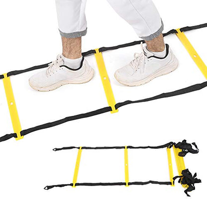 12 Rungs Soft Agile Step Ladder, Football Training Ladder, Adjustable Spacing Speed Ladder with Triangular Hook for Grass, Reinforced Belt for Coordination and Warm - Up
