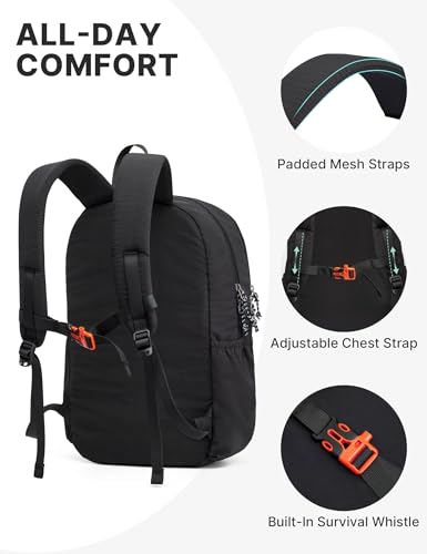 G4Free 15L Hiking Backpack Lightweight Small Daypack for Women Men - color: Black
