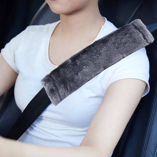 MOONET 2 Packs Car Seatbelt Covers Shoulder Pad for More Comfortable Driving, Universal Seat Belt Cover for Handbag Camera Backpack Straps, Soft Faux Sheepskin Wool Seat Belt Cushion (Dark Gray) - color: Dark Gray