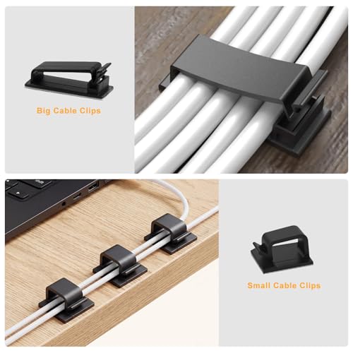 494 PCS Cable Management Kit - 4 Cable Sleeve Split, 2 Cable Organizer, 130 Adhesive Cable Clip, 6 Cable Holder, 2 Roll Cable Organizer Strap, 300 Cable Tie with 50 Mount, for Computer TV Under Desk