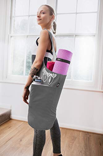 Yoga Mat Bag – Versatile Yoga Bag with Mat Straps & Storage Pockets, Holds Yoga & Pilates Mats, Lightweight & Durable - color: Gray & White