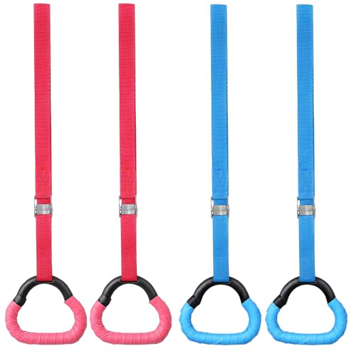 2 Pairs Training Rings Set with Adjustable 1m Straps, Blue and Red Pull-up Rings for Strength and Grip Development, Fitness Equipment for and Boys Indoor Use