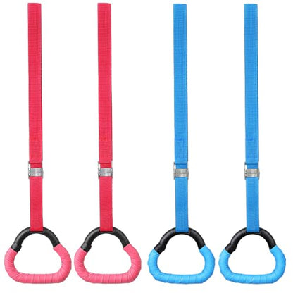 2 Pairs Training Rings Set with Adjustable 1m Straps, Blue and Red Pull-up Rings for Strength and Grip Development, Fitness Equipment for and Boys Indoor Use