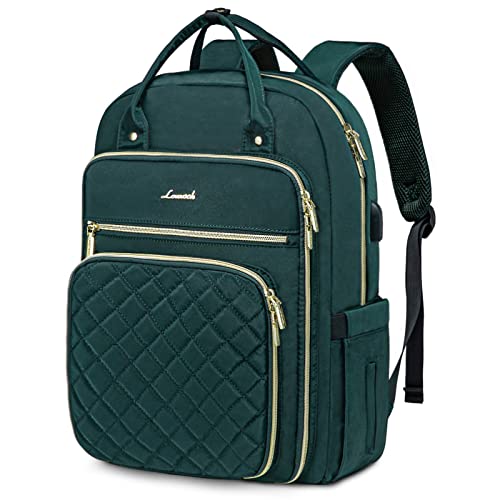 LOVEVOOK Laptop Backpack for Women, Water Resistant Travel Work Backpacks Purse Stylish College Bookbag Business Teacher Nurse Computer Bag with USB Charging Port, Fits 15.6" Laptop - color: Dark Green, size: 15.6-Inch