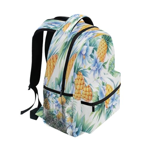 Backpacks for Men and Women Waterproof Laptop Bookbag with Chest Strap Gift Men & Women Sliced Pineapple and Flowers Watercolor - color: Multicolor12