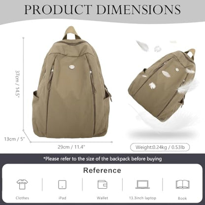 Nylon Backpack for Women Men, Waterproof Travel Backpack Purse Casual Daypack, Gym School Backpack for Daily Cycling (Khaki) - color: Khaki