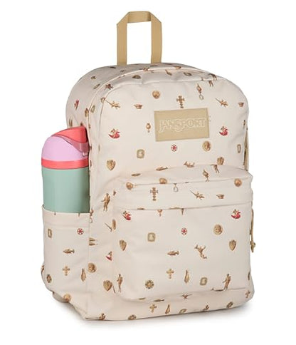 JanSport SuperBreak Plus Backpack with Padded 15-inch Laptop Sleeve and Integrated Bottle Pocket - Spacious and Durable Daypack for Work and Travel, Gilded Relics Moon Flower/Gold - color: Gilded Relics Moon Flower/Gold