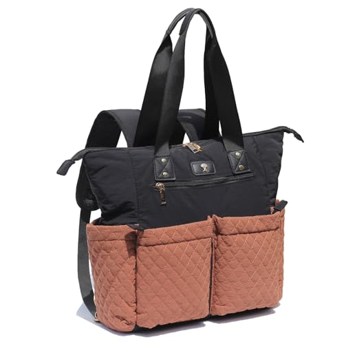 ESVAN Diaper Tote Bag Totepack Backpack 2 in 1 for Women Multifunctional Large Capacity with Insulated Pockets Travel | Multifunctional - color: Black Brown