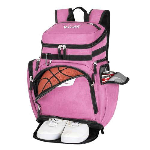 WOLT Basketball Backpack, Basketball Bag for Men with Shoes Compartment, Sports Backpack for Baseball, Soccer, Football - color: Pink