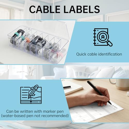 3 Pack Cable Organizer Box with Silicone Straps, Plastic Cord Management Box with Lid