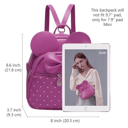 KL928 Girls Mini Backpack Bowknot Polka Dot Cute Small Daypacks Convertible Shoulder Bag Purse for Women - color: Fuchsia