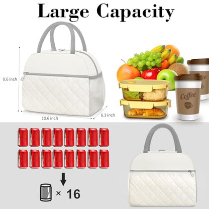 Coobiiya Lunch Box Lunch Bag for Women Men,Reusable Cute Lunch Pail bag - color: Embroidered White