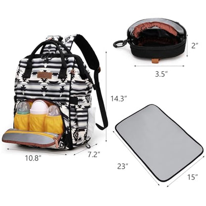 Montana West Wrangler Diaper Bag Backpack Aztec Callie Bag Travel Backpack Purses Western Multi-Function Baby Bags for Mom - color: Black