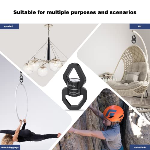 Swivel Hook for Swing, Safety Swing Swivel with 2 Carabiners, Rotational Device Swing Spinner for Web Tree Tire Rope Swing, Aerial Dance, Children’s Swing, Hanging Hammock - style: Black-1 Pack with 2 Carabiners