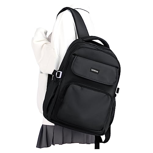Simple Aesthetic Black Backpacks For School,Lightweight Casual College Backpack Women,Travel Laptop Daypack Men,Waterproof Middle School Book bag For Teens Boys Girls - color: A1-black