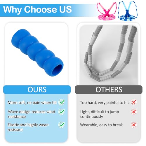 Jump Rope for Kids, Adjustable Jump Ropes for 4 5 6 7 8 10 12, Tangle Free Jumping Rope Age 8-12, Segmented Soft Beaded Skipping Rope for Women Fitness - color: Blue and Pink
