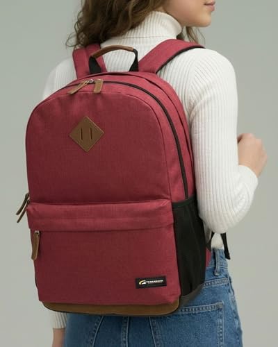 TRAILKICKER Classic Laptop Backpack with Padded 17 inch Laptop Sleeve, Multi Pocket Backpack, Casual Daypack Backpacks (Burgundy) - color: Burgundy