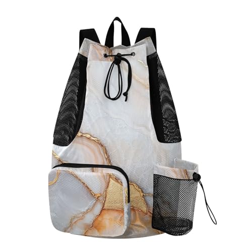 Drawstring Backpacks Sports Bag With Pockets Pull String Bag Waterproof Marble White Peach - color: Color 1
