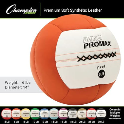 Champion Sports Rhino Promax Wall Balls - Soft Shell Non-Slip Grip for Weightlifting, Plyometrics, Cross Training, & Home Gym - style: 6 LBS