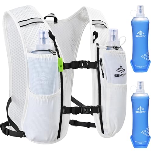 Running Vest for Women Men, 5L Hydration Vest with Dual 500ml Soft Flask, Lightweight Water Backpack, Adjustable Chest Straps Running Hydration Backpack for Running Cycling Hiking - color: White