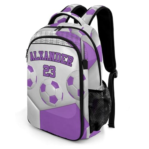 Personalized Name 16.5 Backcpack Sport Ball Athlete Player Soccer Purple Toddler Backpack for School Gym Girls Boys Elementary Kids Backpack - color: Purple