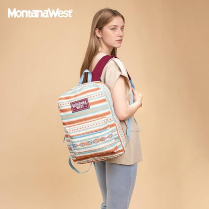 Montana West Backpack for Women Men 2 PCS Lightweight College Bookbags Casual Daypack Backpacks for Commute & Travel - color: Western Blue
