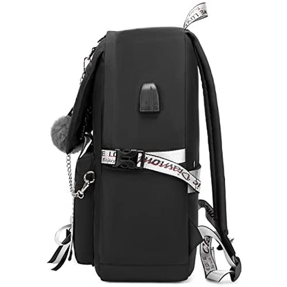 Spotted Tiger School Backpack for Girls Backpack with Lunch Box Aesthetic Backpacks for Teen Girl Backpacks School Bag Bookbag (Black) - color: Black