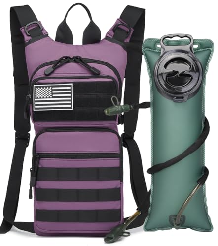 Insulated Water Hydration Pack Bag with 3L TPU Bladder Tactical Molle Hydration Backpack for Hiking Cycling Running - color: Purple Deep