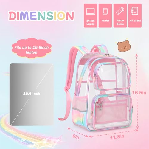Sisipoet Pink Clear Backpack for Girls Heavy Duty Clear Bookbag, See Through Backpack for School, Stadium Events and Concert, Transparent Backpacks - color: Pink/Tie-dye