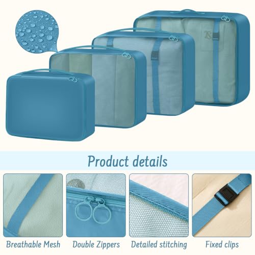 9 Set Packing Cubes for Travel Essentials - Lightweight Carry-On Luggage Organizer Bags with Shoe, Clothes & Laundry Bags for Airplane, Family & Business Travel, Lake blue - color: Lake blue