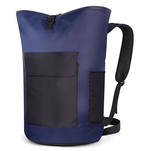 HAEVON Laundry Backpack - 131L Heavy Duty Laundry Bag with Padded Shoulder & Waist Straps, Removable Liner - College, Dorm, Apartment, Travel, Outdoor - Big Laundry Bag for Easy Carrying (Blue Black) - color: Navy Blue and Black