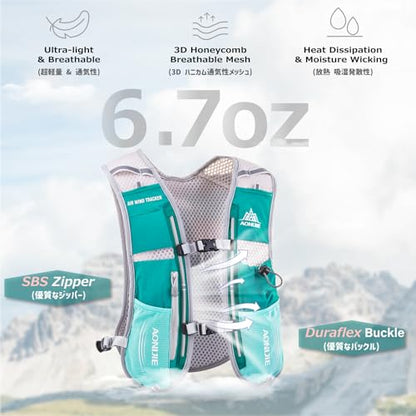 Azarxis Running Water Bottles Flask BPA Free Leakproof Hydration Vest Packs Waist Belt Replacement for Triathlon Marathon Hiking Cycling Climbing Runner - color: #4 Mint Blue (5L) with a 1.5L Hydration Bladder