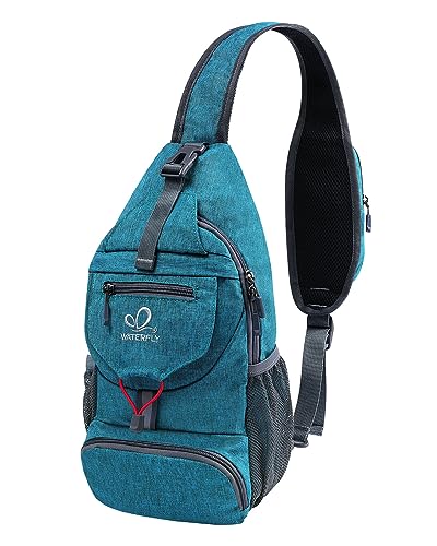 WATERFLY Packable Small Crossbody Sling Backpack Shoulder Chest Bag Daypack for Hiking Traveling - color: Cyan