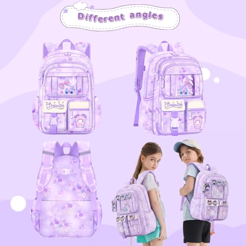 Cute Backpacks for Girls, Cute Backpack for School, Cute School Backpack for Kids Ages 6-12 - color: Purple