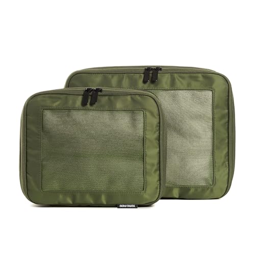 Aerotrunk Compression Packing Cubes for Travel - Luggage Organizer Bags - Double Zipper Packing Cubes for Suitcases (2-Pack, Olive) - color: Olive, size: 2-Pack