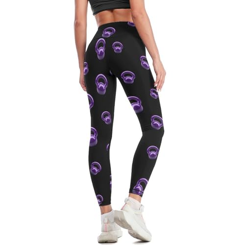 Purple Kettlebells Fitness Women's Yoga Pants High Waist Workout Leggings Tummy Control for Running Cycling - size: Small